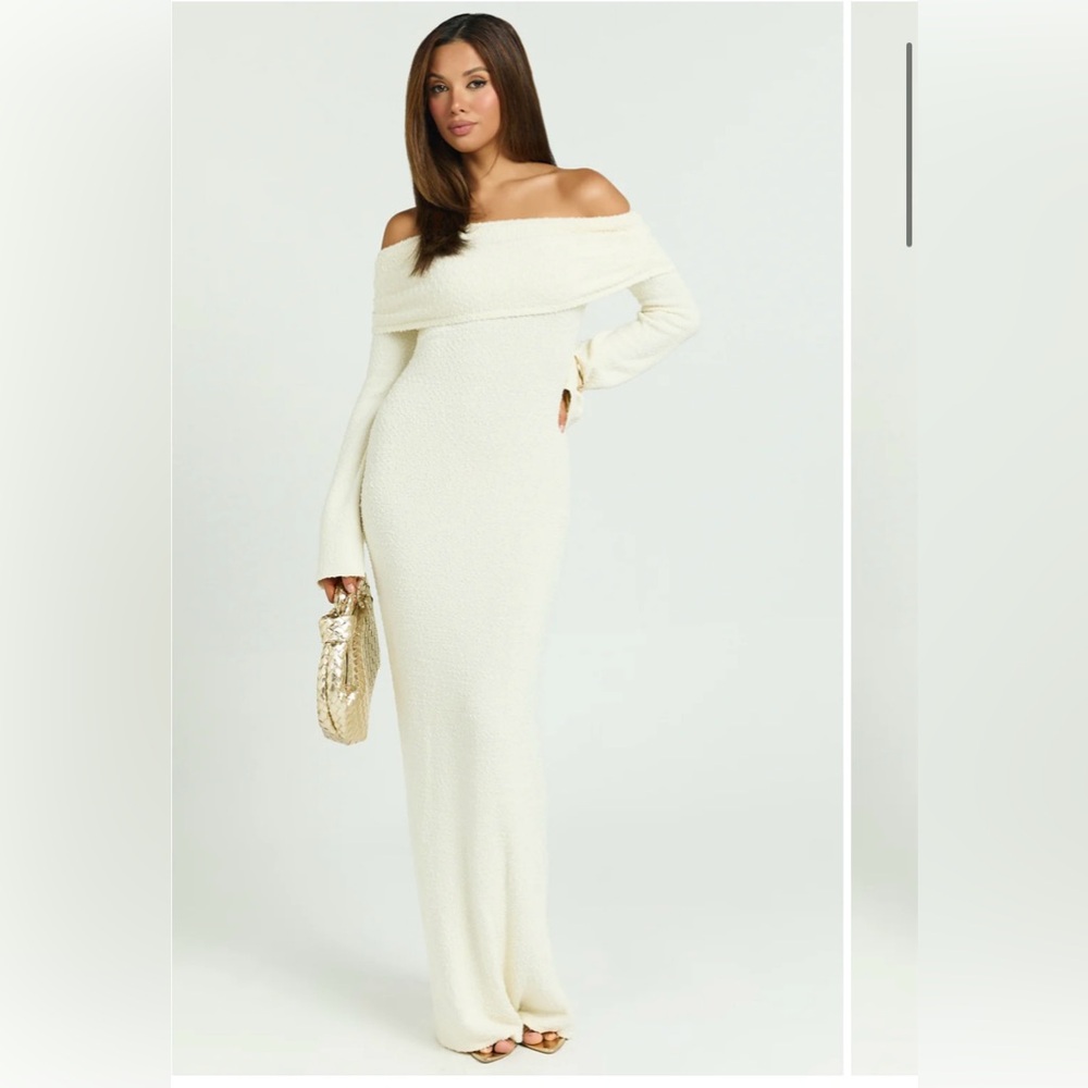 Showpo Off-Shoulder Cream Maxi Dress